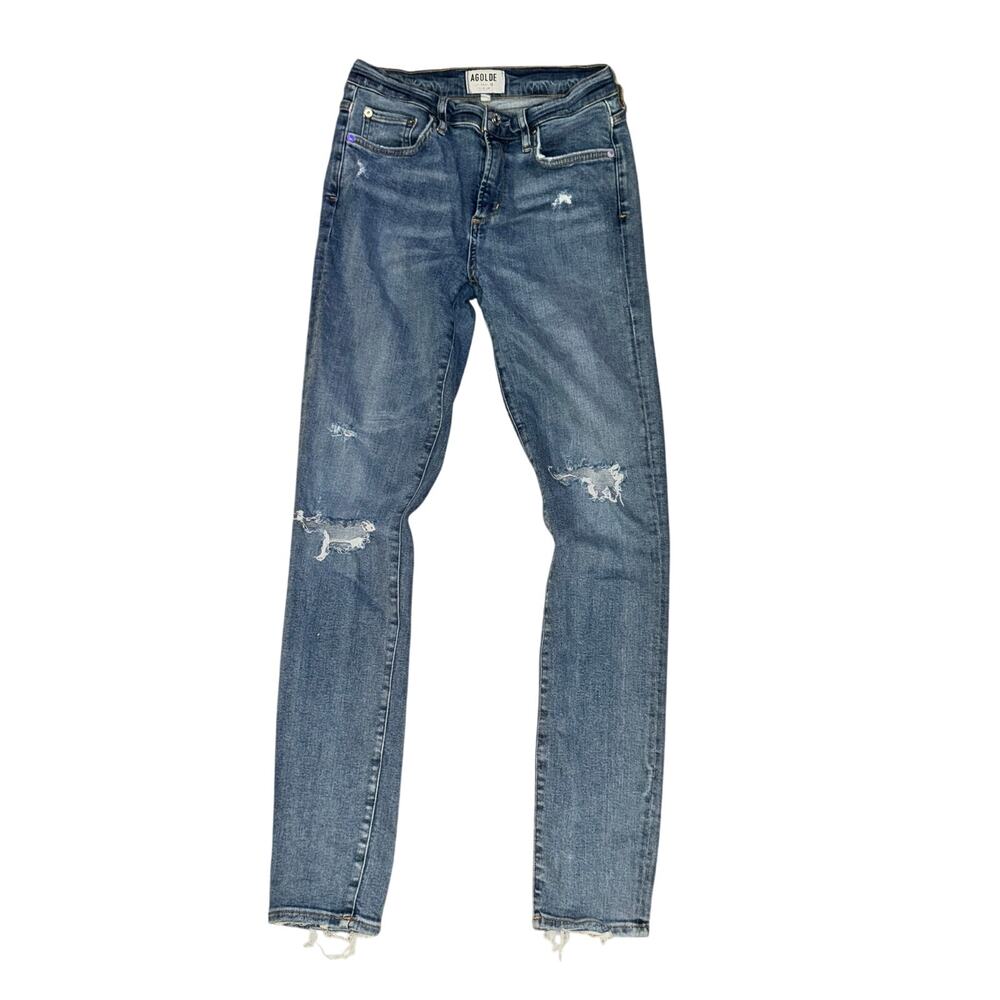Agolde Sophie Skinny Jeans Women's Size 28 Dare Blue Distressed Raw Hem Mid Rise